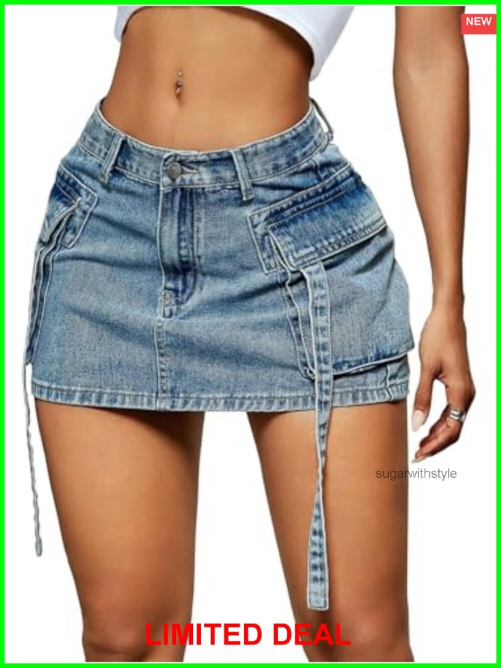 Denim Cargo Mini Skirt Low Waist Y2K Jean Skirt with Pockets